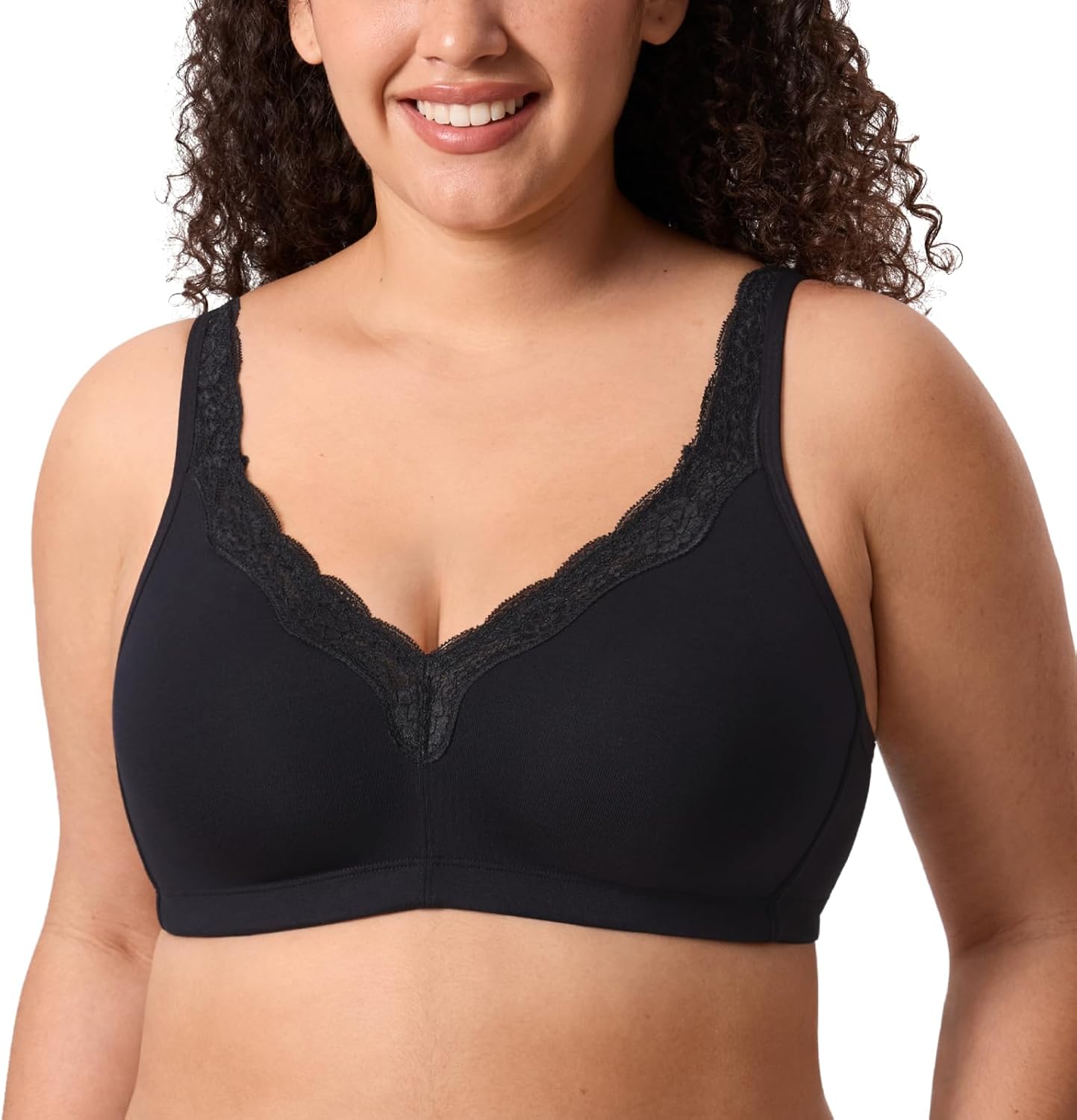 DELIMIRA Women's Wireless Plus Size Full Coverage Lace Bra Cotton Unlined Comfortable