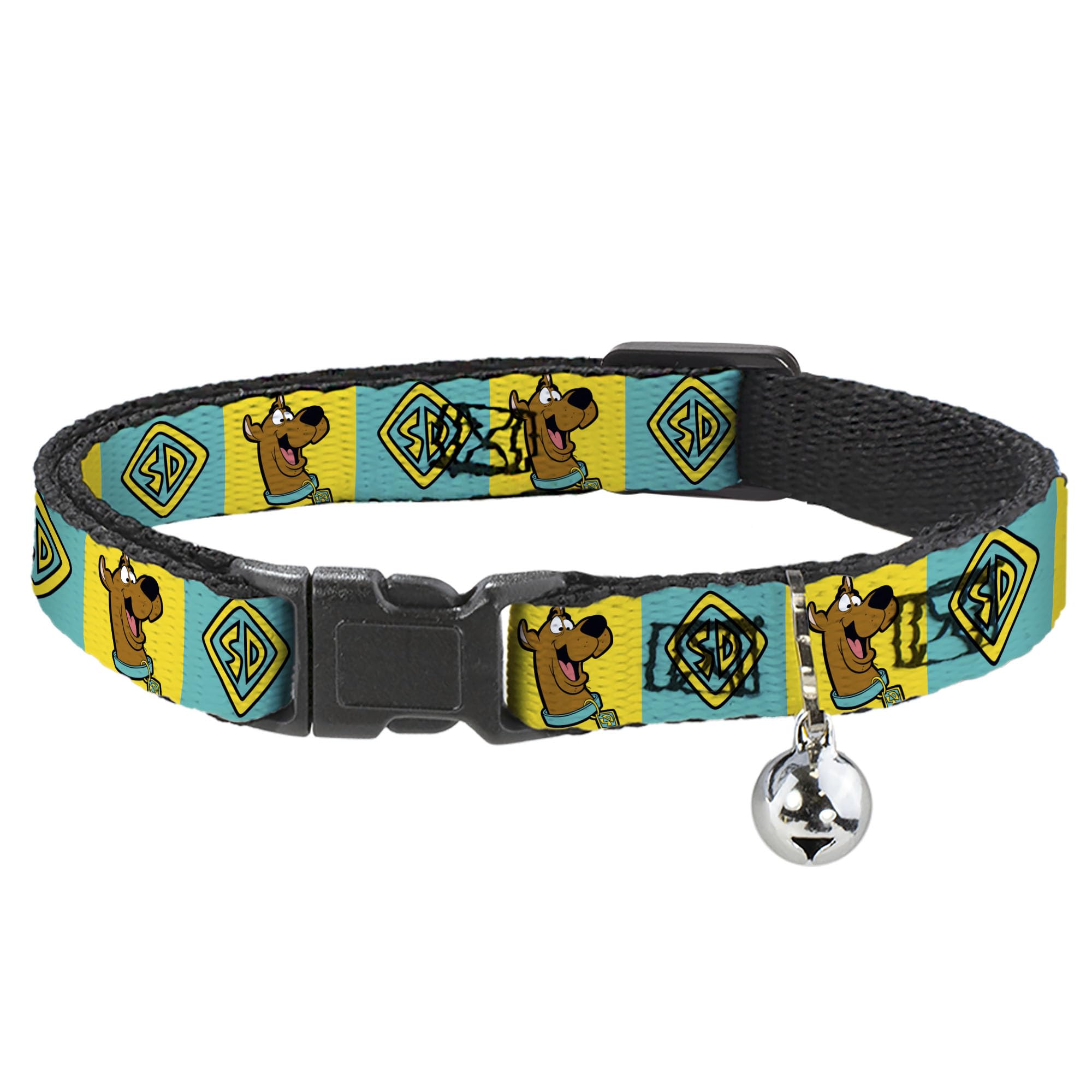 Scooby Doo Cat Collar, Breakaway Collar with Bell, Scooby Doo Pose and Dog Tag Blocks Yellow Blue, 8.5 to 12 Inches 0.5 Inch Wide