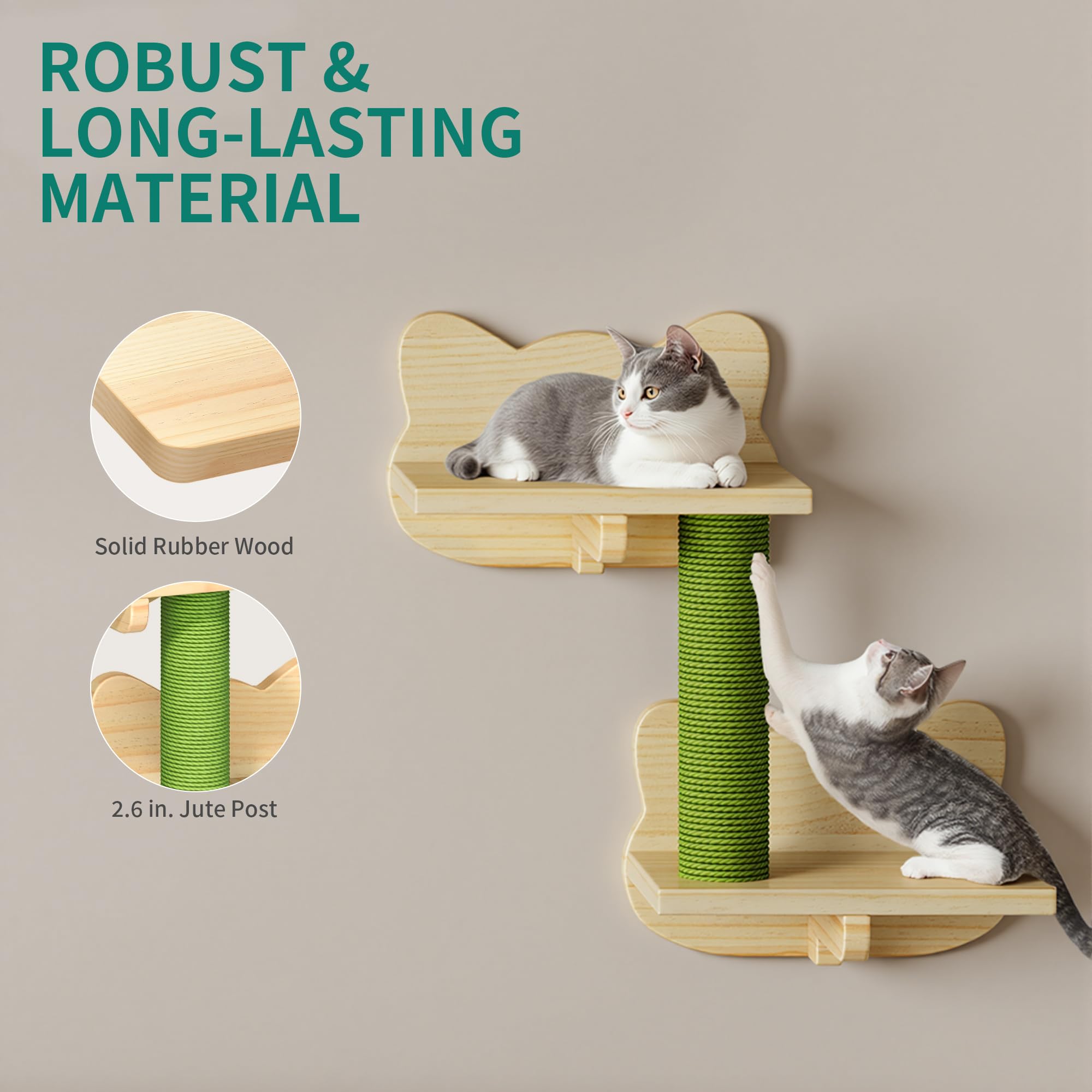 YITAHOME Set da parete per gatti in legno stabile, 5 pezzi, elementi da parete per gatti, con casetta per gatti, per dormire, giocare e riposare