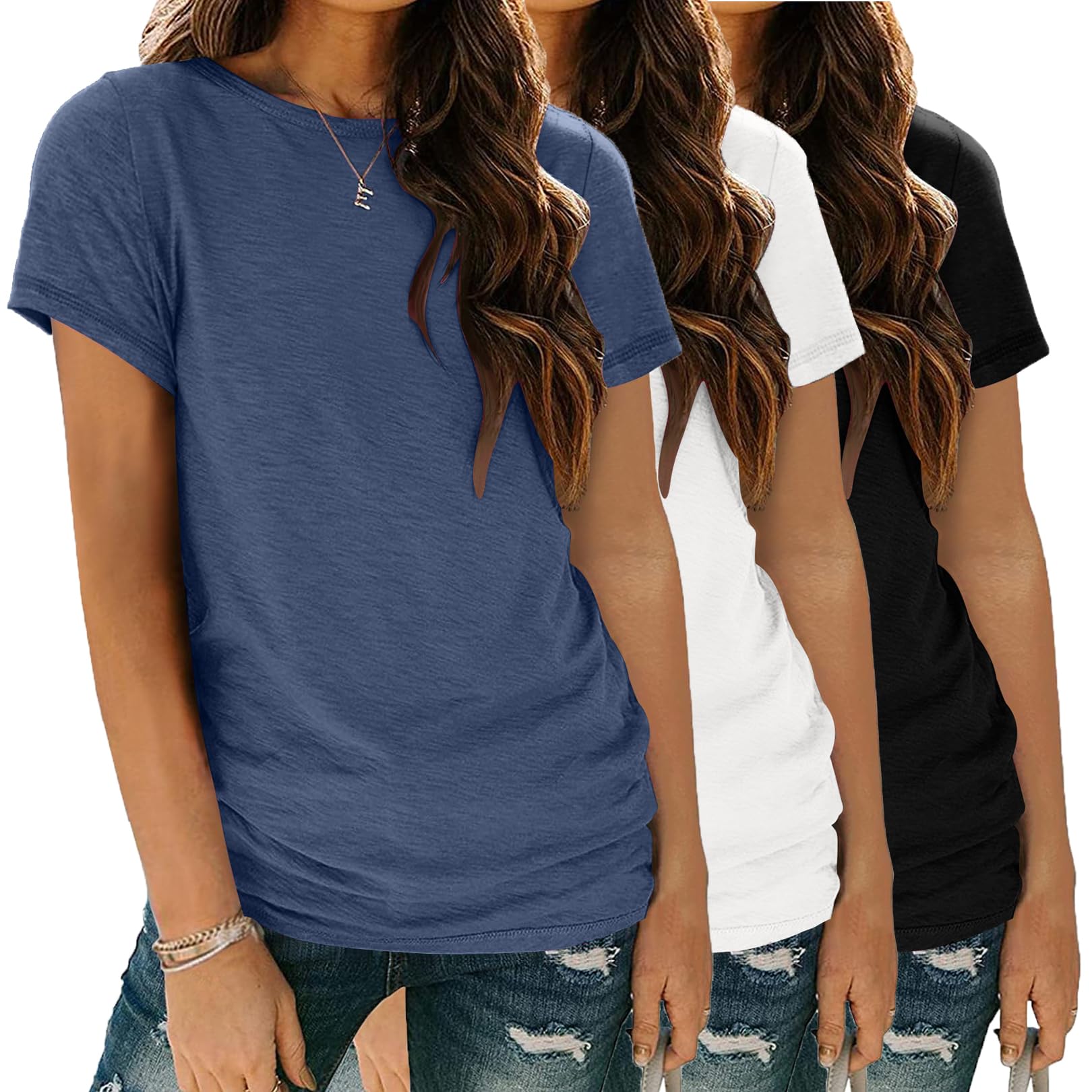 Zeagoo Womens 3 Pack Tshirts for Women Short Sleeve Shirt Crewneck Basic Tee Summer Tops Lightweight Plain Workout Clothes