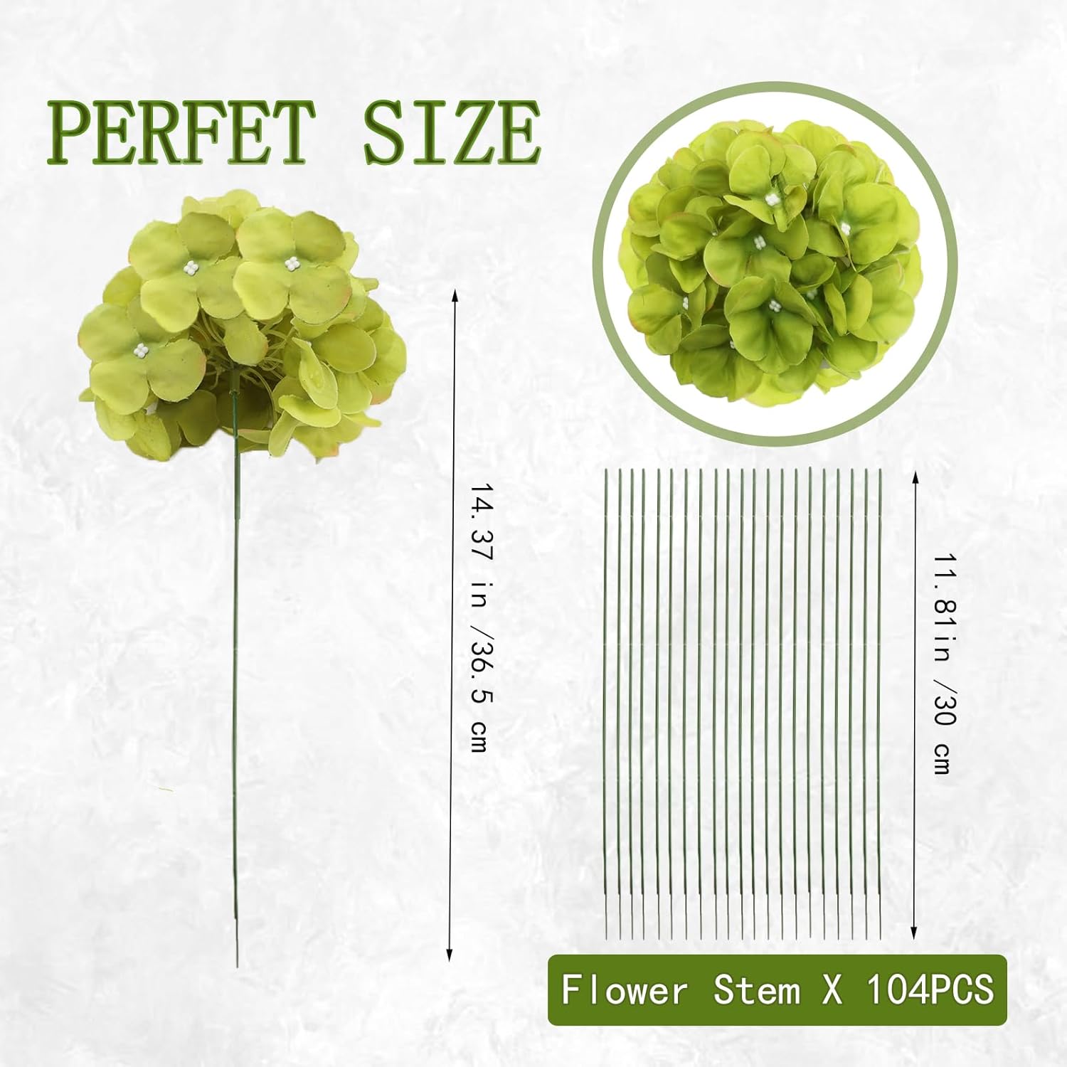 104 PCS Green Hydrangea Artificial Flowers Bulk - Faux Silk Hydrangeas Full Flowers Heads with Stems Lifelike for Wedding Centerpieces Garden Baby Shower Party Decoration - Image 4