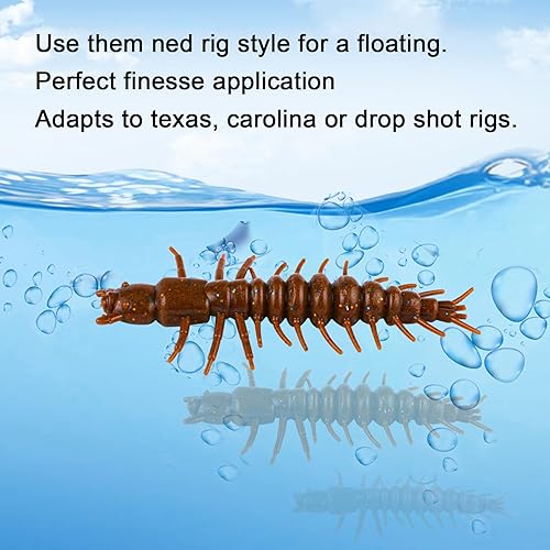 Miniatura 5 de Señuelos de pesca Hellgrammite de 2"3", señuelos de pesca de plástico suave súper realistas para Ned Jig Drop Shot Rig, cantidad de 20 unidades12