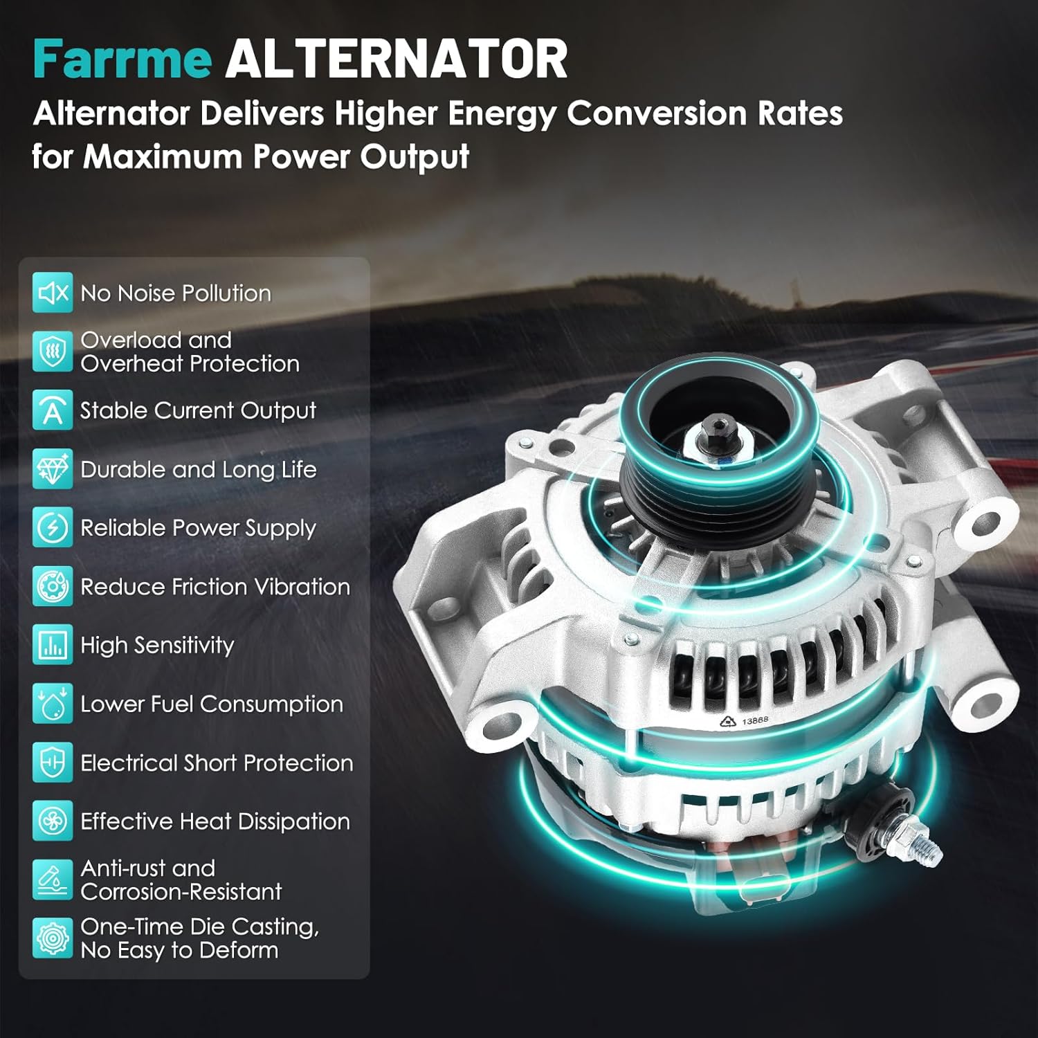 13868 Car Alternators 120A Fit for Dodge Stratus L4 2.4L, for Chrysler Sebring 2001-2006 V6 2.7L Automotive Replacement Alternators 421000-0740, 4606755AA, 4606755AD, 421000-0230, 04606755AC