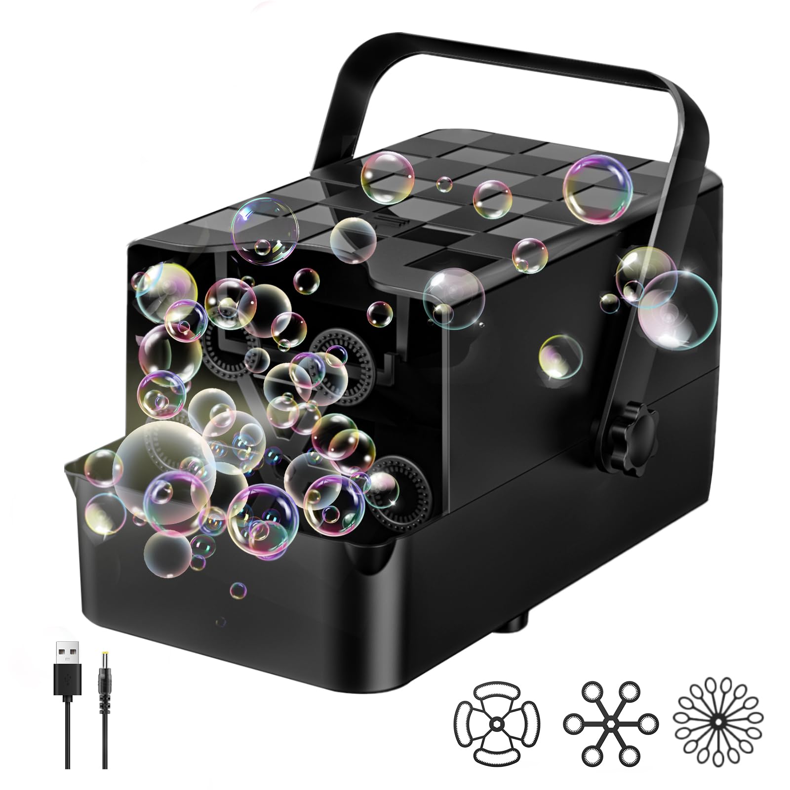 Panamalar Máquina de Burbujas para Niños, Máquina Pompas de Jabón Automática Portátil con 3 Tipos Varillas/10000+ Pompas/300ml Solución Contenedor/2 Velocidades para Bodas Fiestas al Aire Libre-Negro