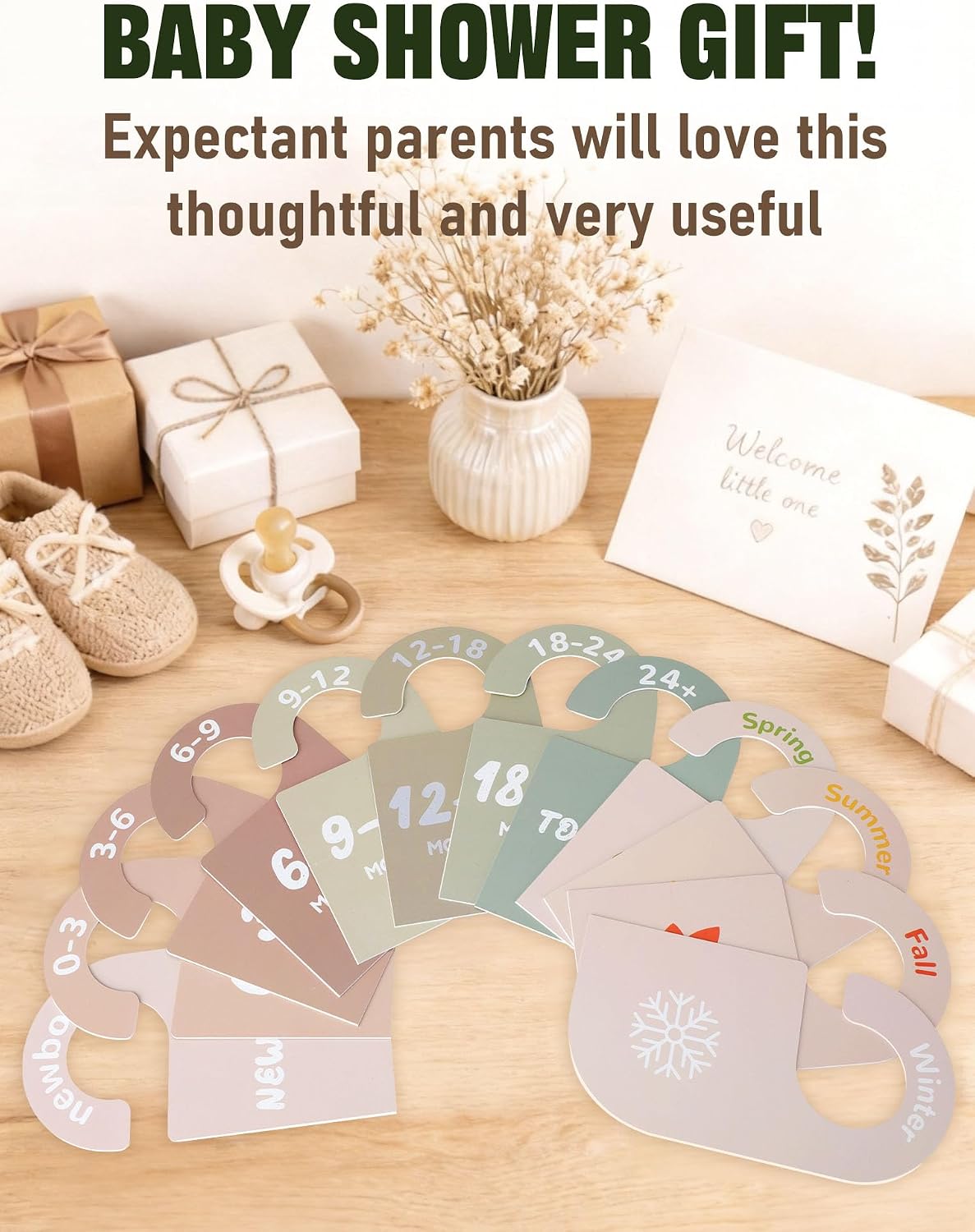 12 Pack Baby Closet Dividers, Durable Material Baby Clothes Organizer | 8 Months Dividers (Newborn to 24M) + 4 Seasons Dividers(Spring/Summer/Autumn/Winter), Double-Sided Baby Wardrobe Organizer
