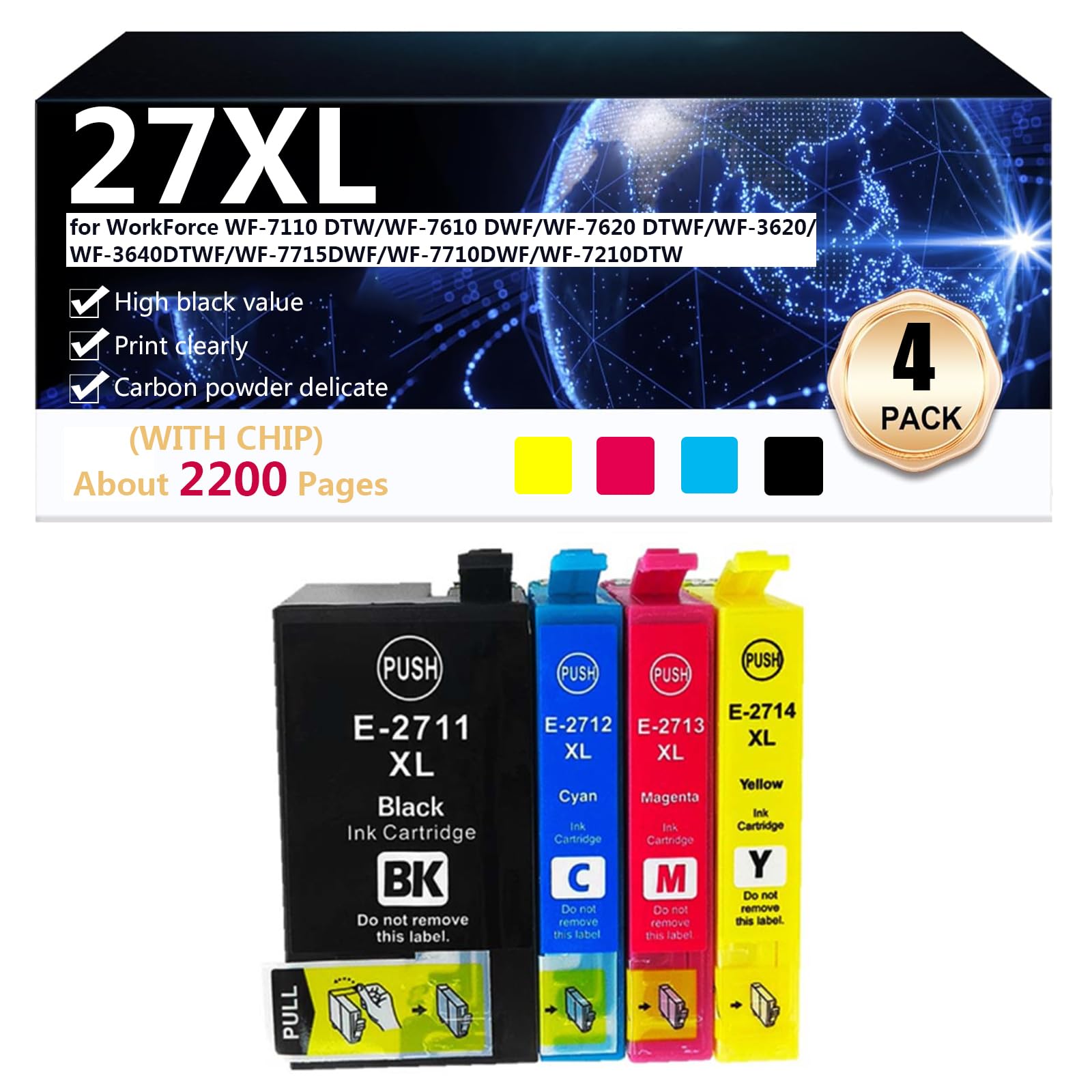 Cartucce D'inchiostro Compatibili per 27XL per Epson WorkForce WF-7110 DTW WF-7610 DWF WF-7620 DTWF WF-3620 WF-3640DTWF WF-7715DWF Stampante Cartucce D'inchiostro ad alta Resa, 2200 Pagine,1 set