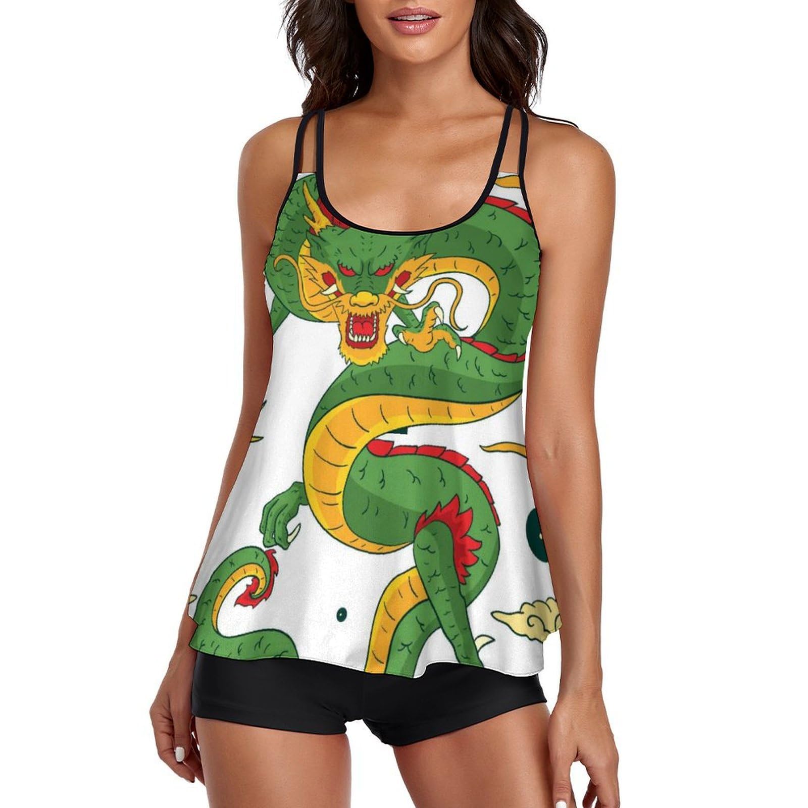 Ensembles bikini tankini vert avec short de garçon galbant - 8