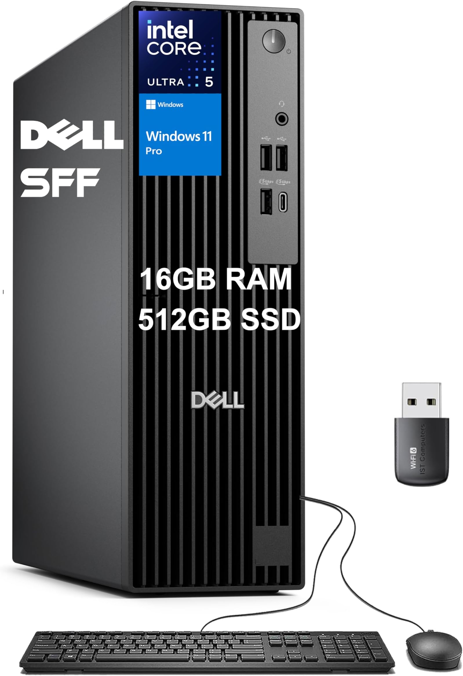 Dell Pro Slim AI PC (Next Gen OptiPlex 7000 SFF), Intel 14-Core Ultra 5 235 (> i7-13700T), 16GB DDR5 RAM, 512GB SSD, QCS1250 Business Desktop, DisplayPort, Wi-Fi, HDMI, Ethernet, USB-C, Win 11 Pro