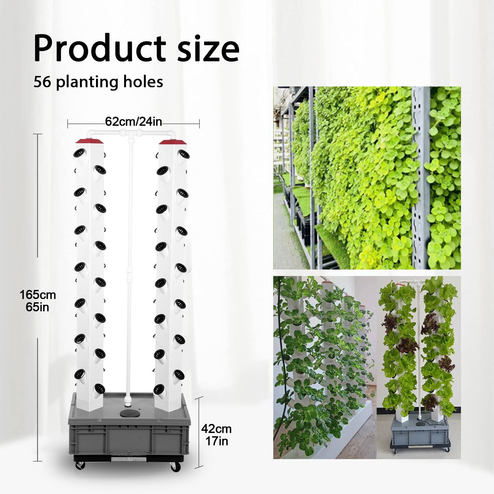 Hydroponie Kit Complet, avec 56 Trous de Plantation et 4 Roues, Tour Aéroponique, Tour Hydroponique Verticale pour Les Amateurs de Jardinage, Gris