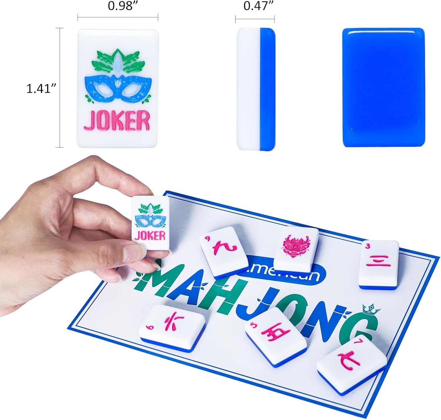 Jongyance American Mahjong Tile Set(Blue) with Carrying Bag and Accessories, 160 Acrylic Engraved Mahjong Tiles
