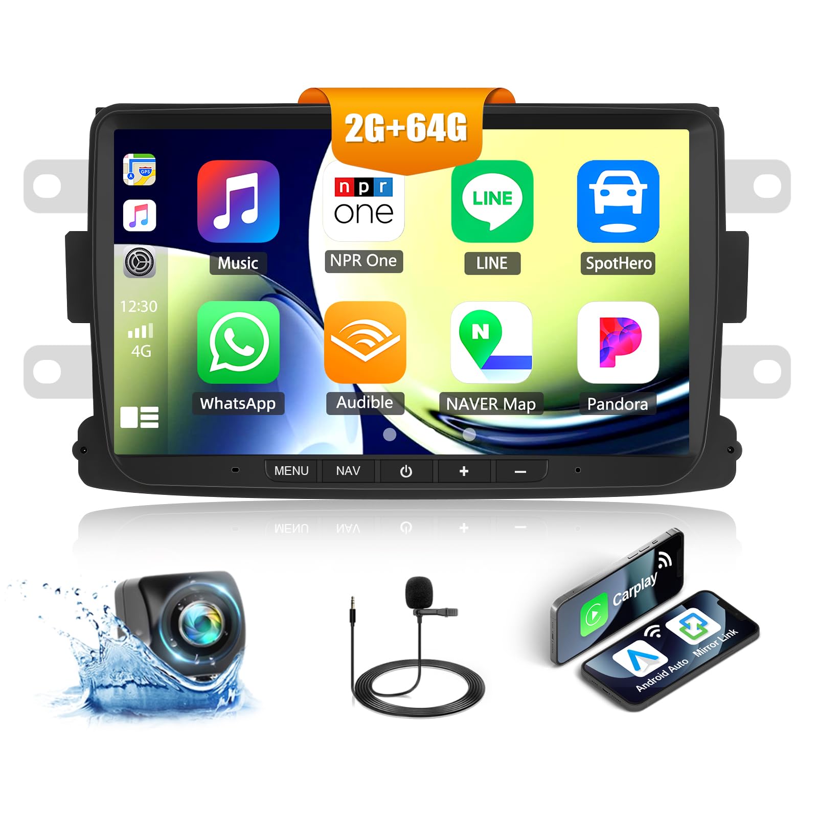 CAMECHO 2G+64G Android 13 Car Stereo for Renault Captur Dacia Duster Sandero Dokker 2013-2017 with Wireless CarPlay Android Auto 8" Touch Screen Bluetooth Car Radio with GPS WiFi FM Backup Camera