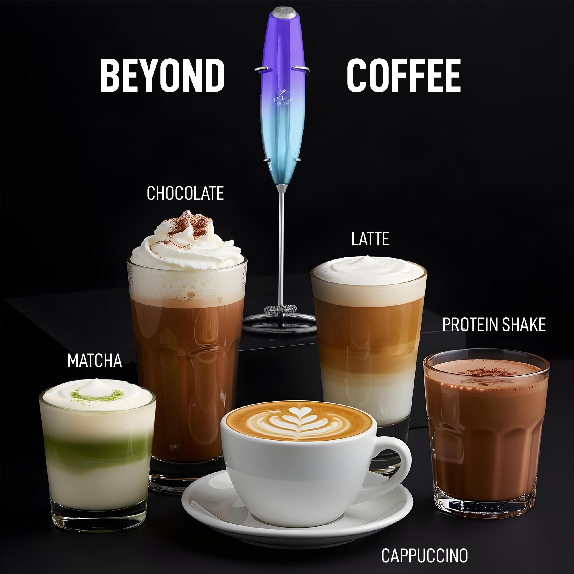 Zulay Executive Series - Montalatte per caffè con finitura radiosa e di lusso, per preparare il latte portatile, montalatte elettrico, portatile, per latte macchiato, con raggi UV, Aurora
