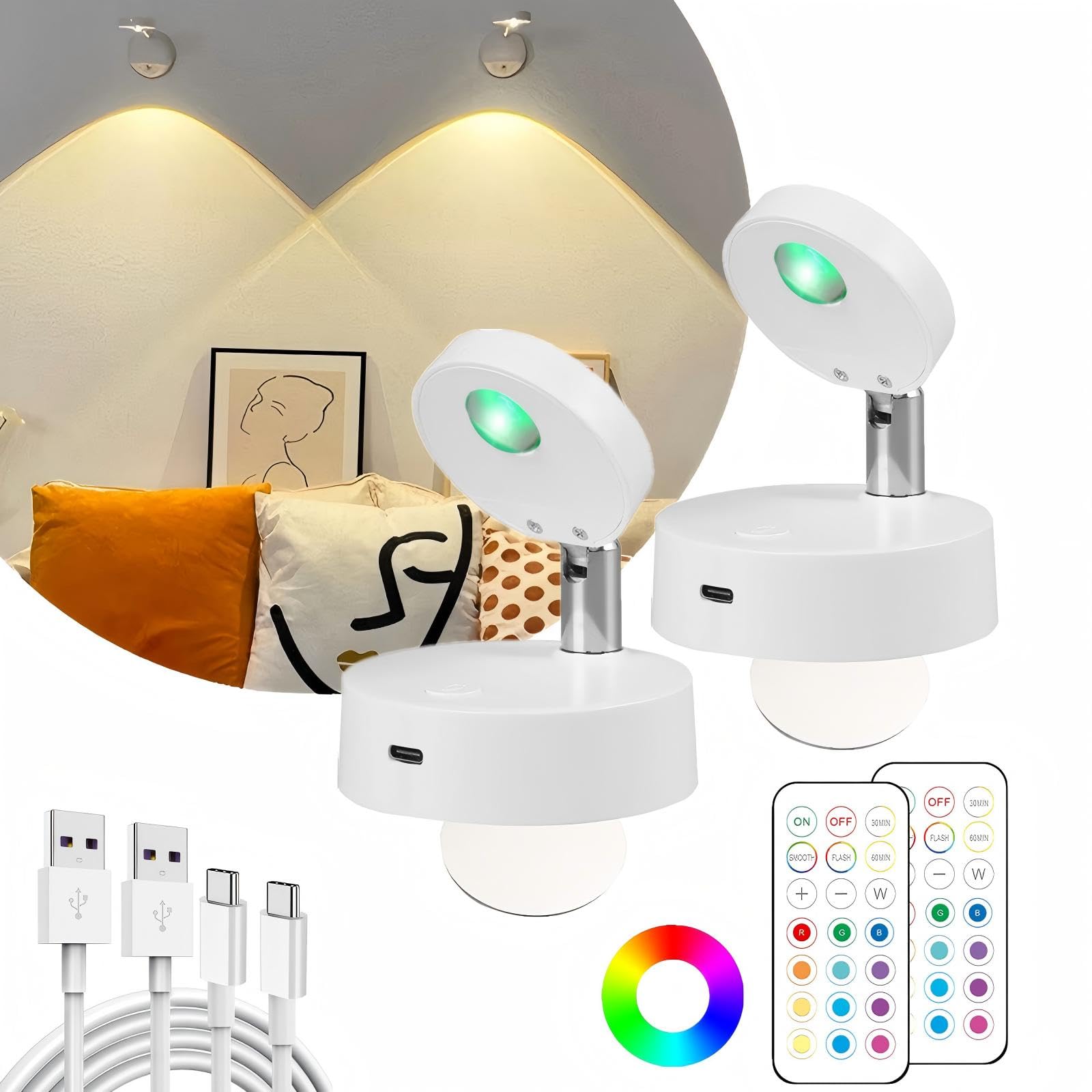 Wireless LED Spotlight Indoor with Remote: Rechargeable Mini Spot Lights for Picture Art Display Plants Wall Ceiling Lighting Decorative (2 Pack)