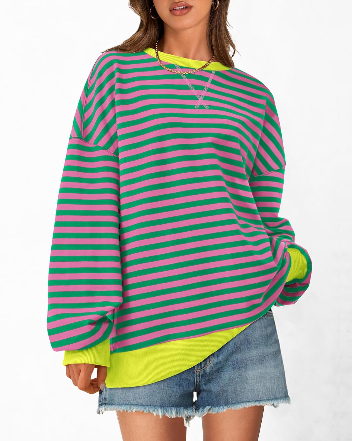 BTFBM Womens Oversized Striped Sweatshirt 2026 Spring Crewneck Long Sleeve Pullover Top Casual Y2K Clothes Workout Shirt - Image 3