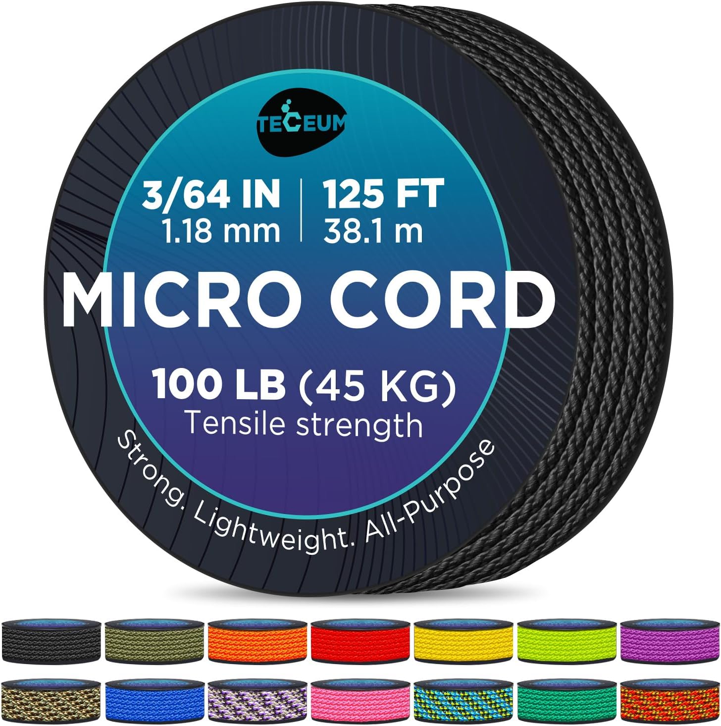TECEUM Micro Paracord Negro 1,18 mm x 100 pies Micro Utility Cord