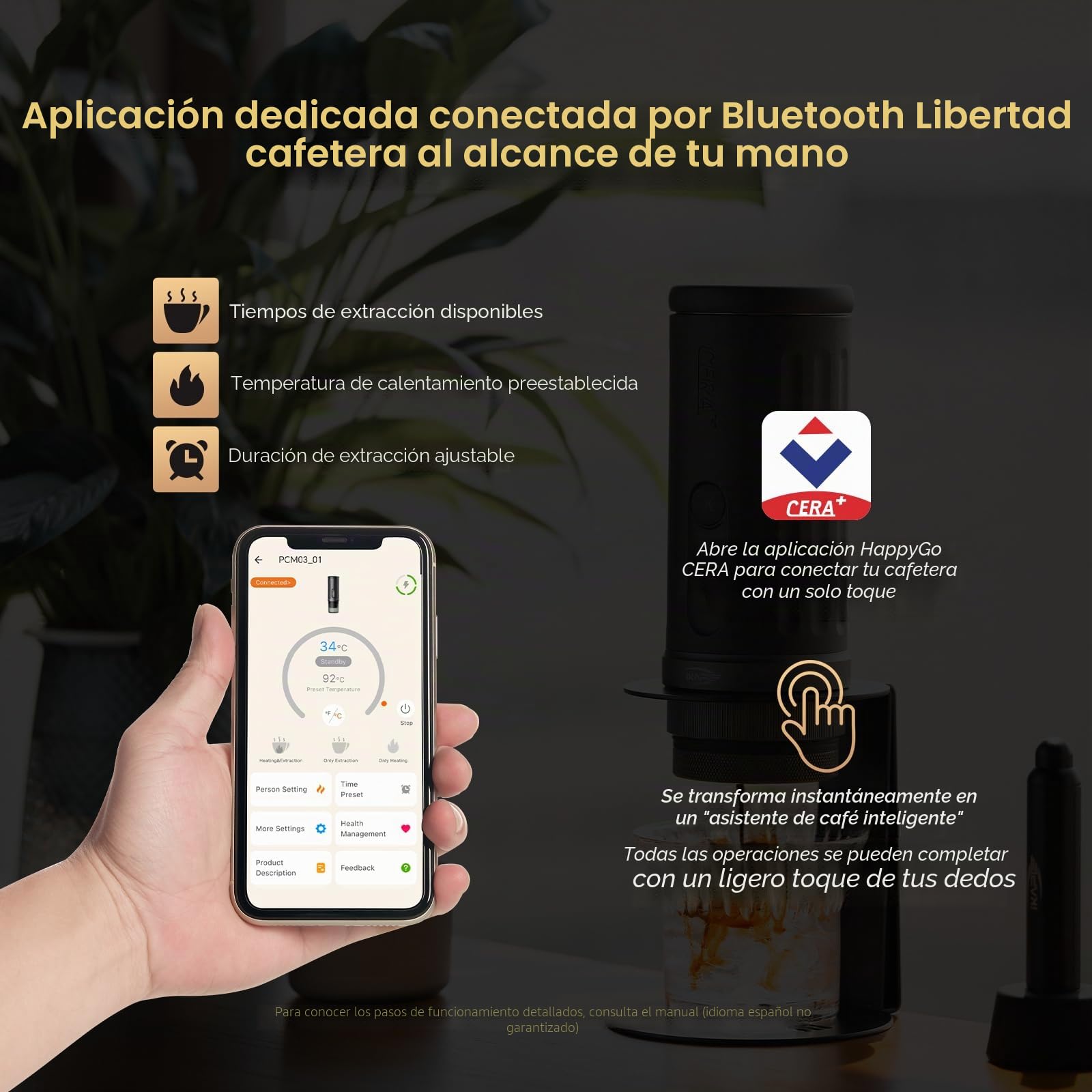 IKAPE KAPO K2 Pro Cafetera de Espresso Portátil con Conexión a App Bluetooth y Cesta sin Fondo de 58 mm, Cafetera Eléctrica, Presión de 20 bar, para Hogar, Viajes, Camping
