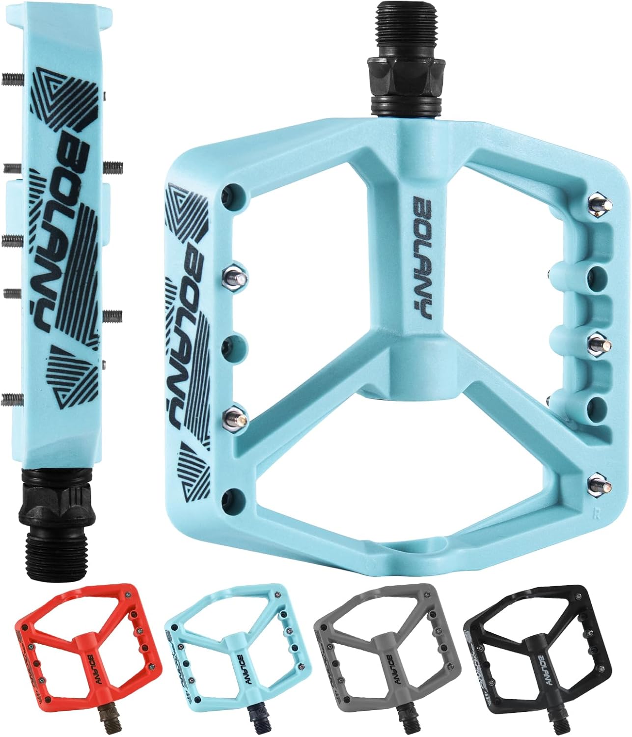 BOLANY Mountain Bike Pedals, Nylon Fiber MTB Pedals Doub Bearing Bicycle Flat Pedals, 9/16" Lightweight Platform for Road Mountain BMX MTB Bike