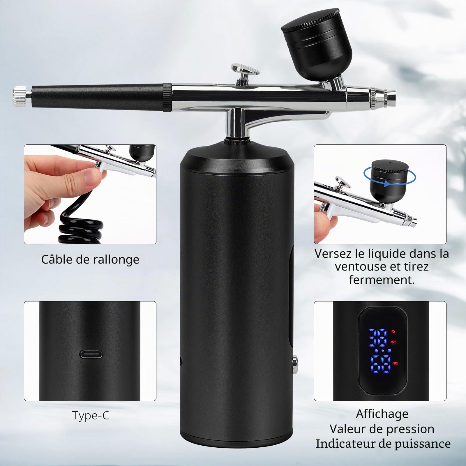 Kit aérographe multifonction double action - Kit aérographe sans fil - Pour le maquillage, l'artisanat, l'art des ongles, le modèle de tatouage de gâteau, le kit d'aérographe pour enfants