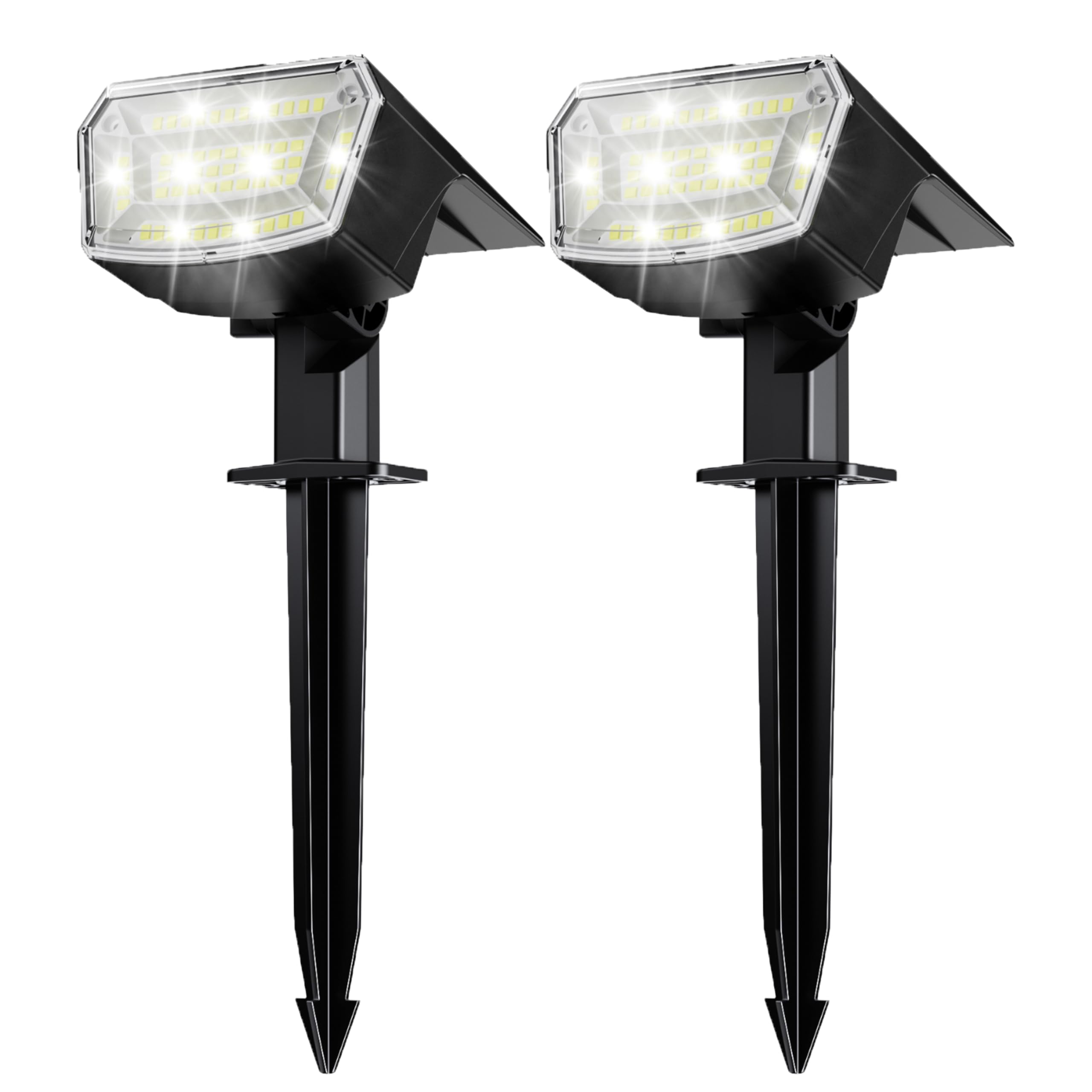 Tecknet Cool White Solar Spot Lights Outdoor Garden - Dusk To Dawn 6500K Light Solar Powered, 3 Brightness Levels Pathway Lighting Ip65 Waterproof For Outdoor Pathway/Yard/Landscape, 2 Pcs