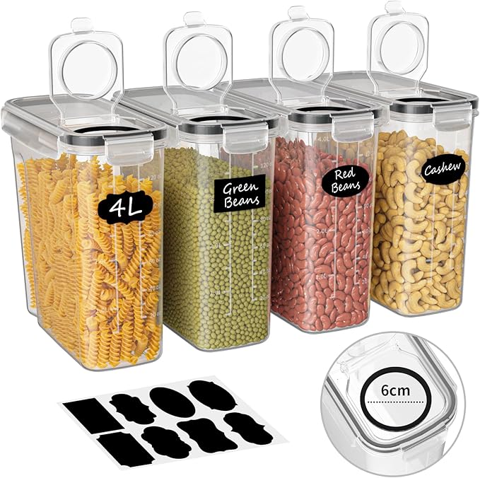 Withosent 4L Vorratsdosen Luftdicht 4er Set, Aufbewahrungsbox Küche mit Deckel aus Plastik, Vorratsbehälter Müslidose für Getreide, Mehl, Müsli