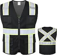 Vista 10 de Chaleco de seguridad clase 2 con cremallera frontal y múltiples bolsillos, chaleco de alta visibilidad, cumple con las normas ANSI/ISEA