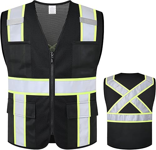 Vista 22 de Chaleco de seguridad clase 2 con cremallera frontal y múltiples bolsillos, chaleco de alta visibilidad, cumple con las normas ANSI/ISEA Malla