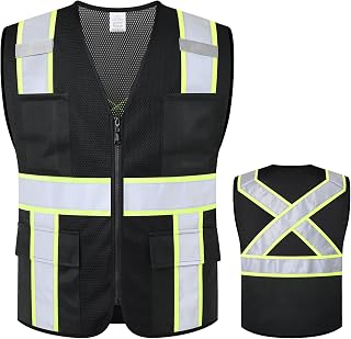 Class 2 Safety Vest with Zipper Front and multiple Pockets, High Visibility Vest, Meets ANSI/ISEA Standards