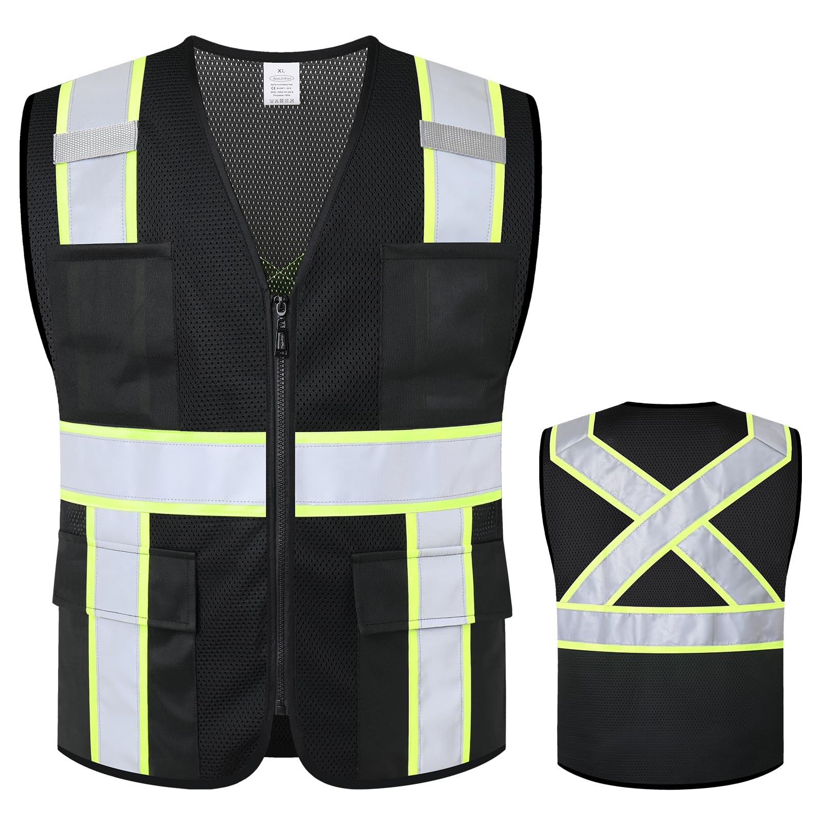 Class 2 Safety Vest with Zipper Front and multiple Pockets, High Visibility Vest, Meets ANSI/ISEA Standards