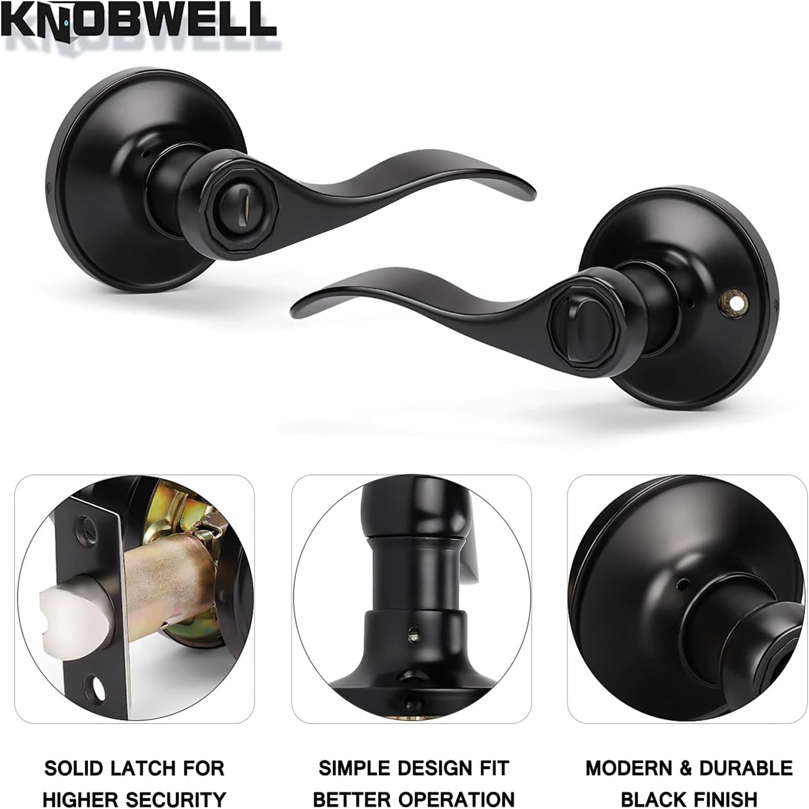 Knobelite 6-Pack Privacy Door Lever, Thumb Turn Lock, Keyless Black, Reversible - View #5