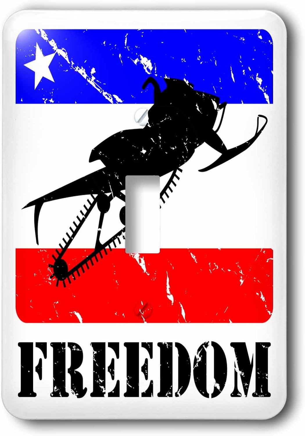 3dRose lsp_180546_1 Distressed Image of a Snowmobile on a Red, White and Blue Banner Light Switch Cover image 2