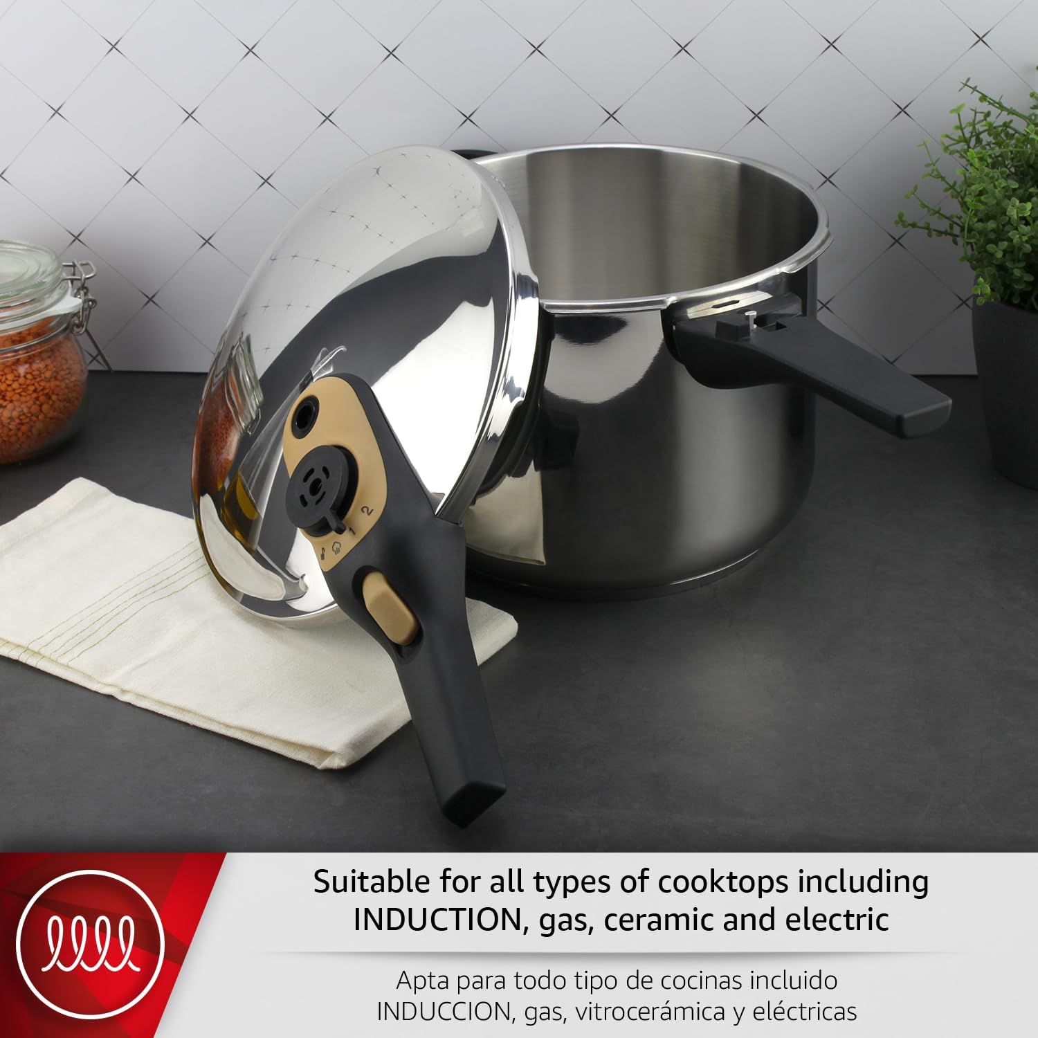 Magefesa Activa2 5.3-Quart Stainless Steel Pressure Cooker – 2 Cooking Programs, Works on All Stovetops, Mustard Handle