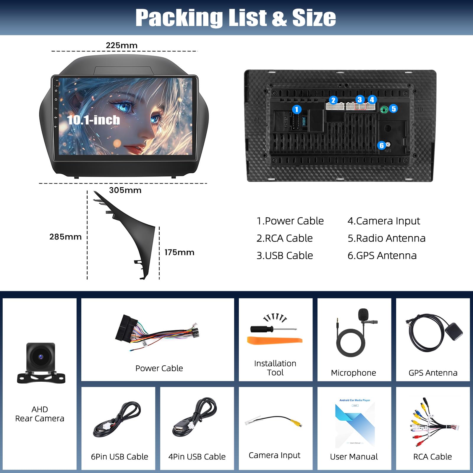 CAMECHO [4+64G 4-Core] Android 15 Carplay Autoradio per Hyundai IX35 (2010-2015), Navi Wireless Carplay, 10" Stereo 2 Din WiFi Android Auto FM/RDS Bluetooth5.0 MirrorLink +Mic+Telecamera Posteriore