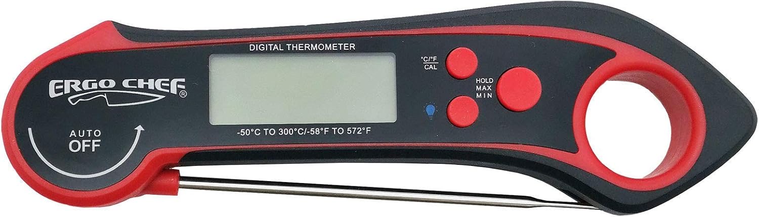 review Ergo Chef Digital Instant Read Meat Thermometer- Foldable Probe, Water-Resistant, Backlight, Indoor and Outdoor - Magnet, BBQ, Smoking, Grilling, Deep Fry, Baking & Liquids
