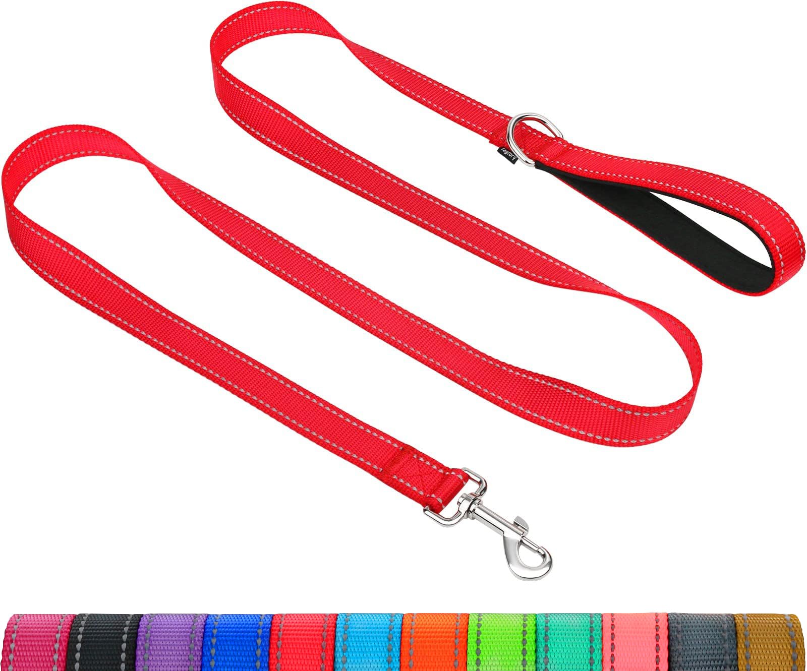 Taglory Guinzaglio per Cani Riflettente con Manico Imbottito e Gancio in Metallo, Nylon Resistente Addestramento Cane Guinzaglio, 1.2 m x 2.0 cm, Rosso