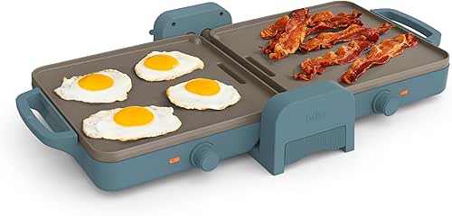 bella 10"x 20" Ceramic Fold-n-Store Dual Temp Griddle, Fits-anywhere Kitchenware,