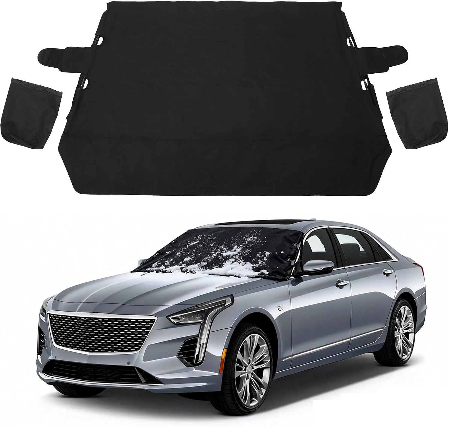 Windshield Cover for Ice and Snow Front Fit for sedans Windshield Snow Cover Car Windshield Protector Winter Car Accessories 600D Oxford Fabric Black 67"x43"