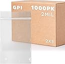 GPI - 1000 Count, 2" x 3" Clear Plastic Resealable Zip Bags, Bulk 2 Mil, Strong & Durable Poly Baggies with Resealable Zip Top Lock for Travel, Storage, Packaging & Shipping