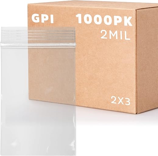 GPI GPI - 1000 Count, 2" x 3" Clear Plastic Resealable Zip Bags, Bulk 2 Mil, Strong & Durable Poly Baggies with Resealable Zip Top Lock for Travel, Storage, Packaging & Shipping