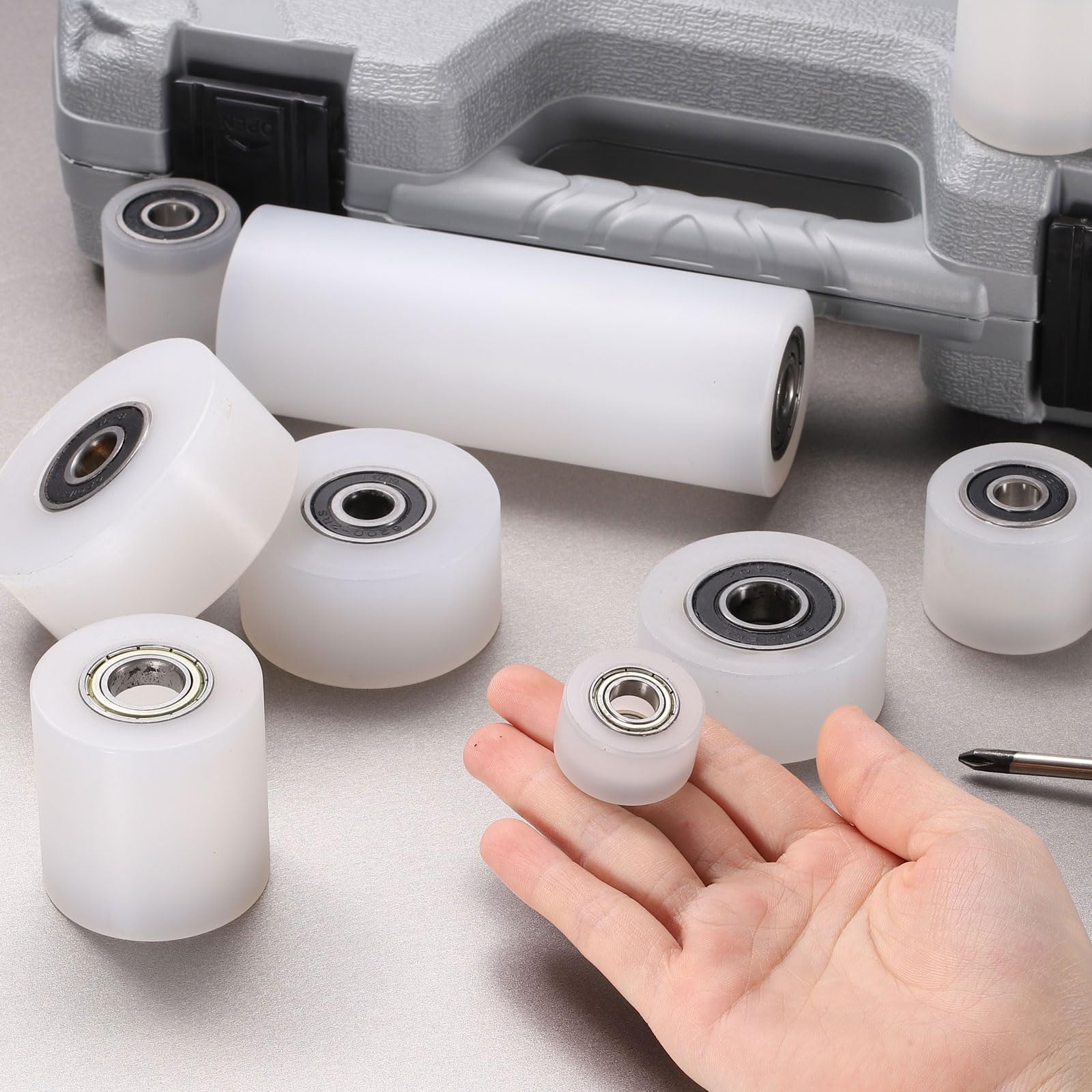 uxcell 2Pcs Nylon Roller Wheel with Bearings, 5/8" Bore x 1-7/8" Width x 4-3/4" Length, CNC Guiding Wheel Flat Belt Idler, Nylon Pulley (White) — Amazon image 4