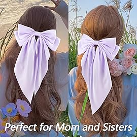 Velscrun Hair Bows for Women Girls Purple Silky Satin Large Coquette Hair Bow Oversized Hair Ribbons Big Hair Bows Clip Long Tail Bowknot Hair Barrettes Halloween Christmas Hair Accessories