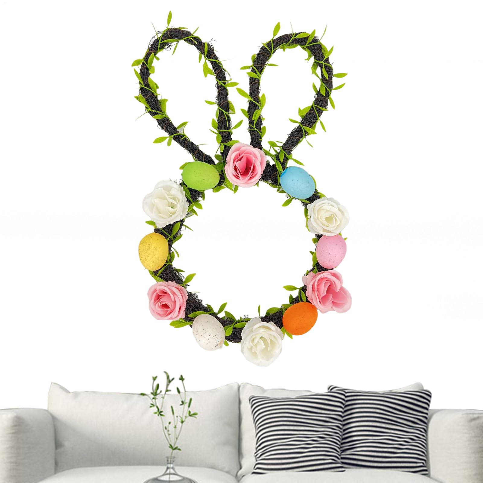 Couronne de fleurs rustiques avec œuf de lapin pour porche haut de gamme