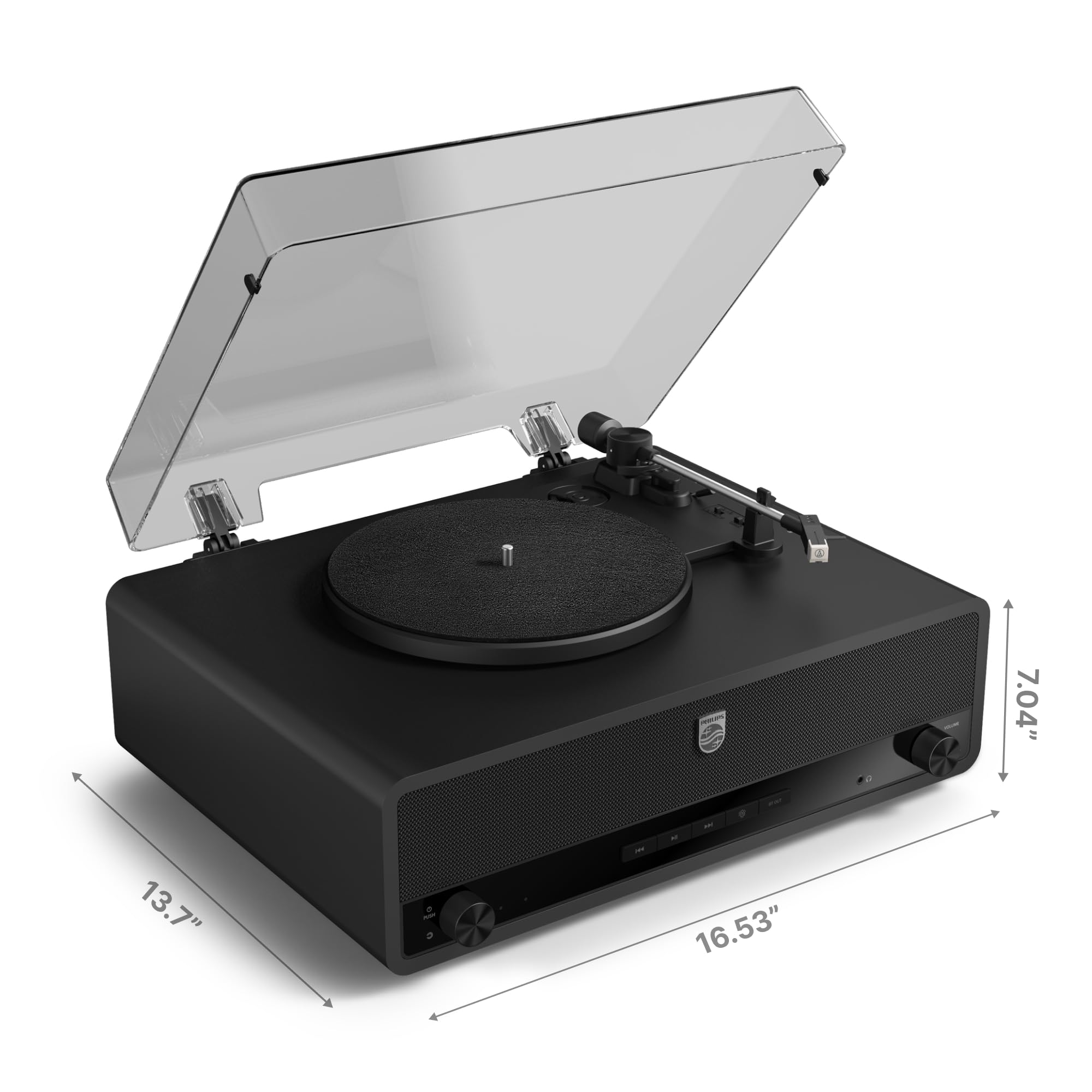 Philips Record Player, All-in-One Bluetooth Turntable with Built-in Speakers, 3-Speed Belt-Drive Vinyl Record Player, Audio-Technica Stylus, Wireless Streaming in & Out, RCA/AUX/Headphone, Auto-Stop — view 8