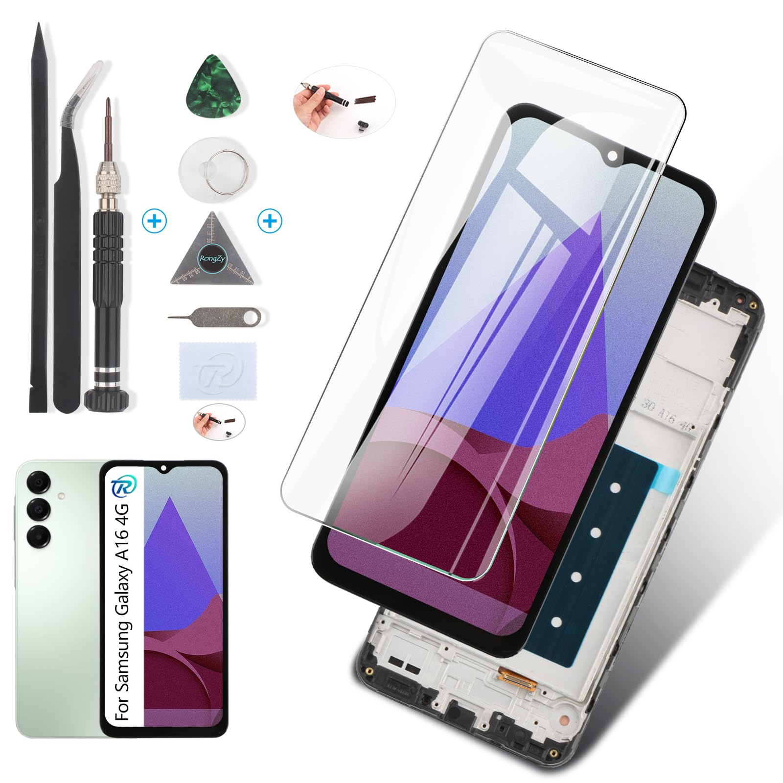 RongZy Pantalla para Samsung Galaxy A16 4G A165F/A165M Pantalla Táctil LCD Kit de Pantalla de Repuesto Ensamblaje Digitalizador de Reemplazo con Herramientas