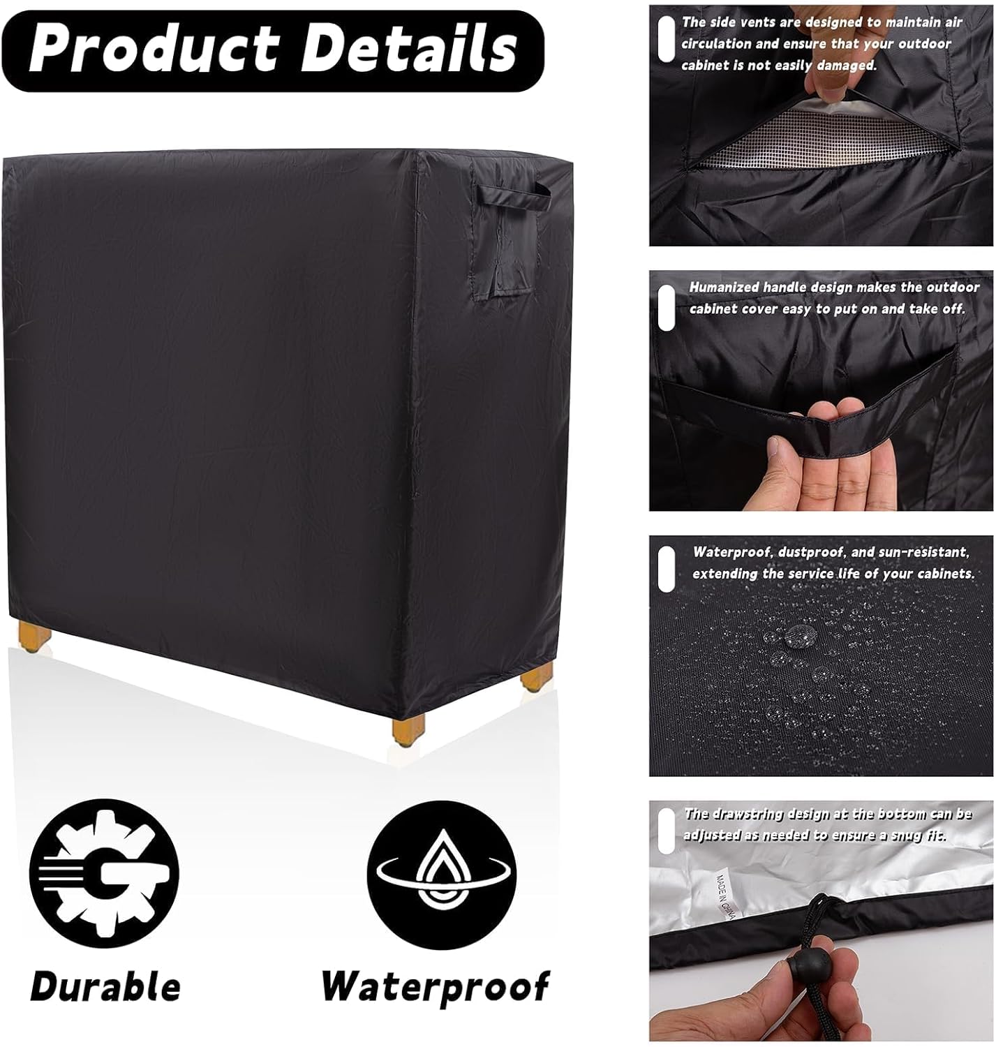 Outdoor Kitchen Cover 39.4x18.1x35.8In,Cabinet Covers Garden Storage Cabinets,Potting Bench Waterproof Table Weatherproof,for Patio Tables Outdoors Shelf Furniture Small Wood Tool Chest Proof(Black)