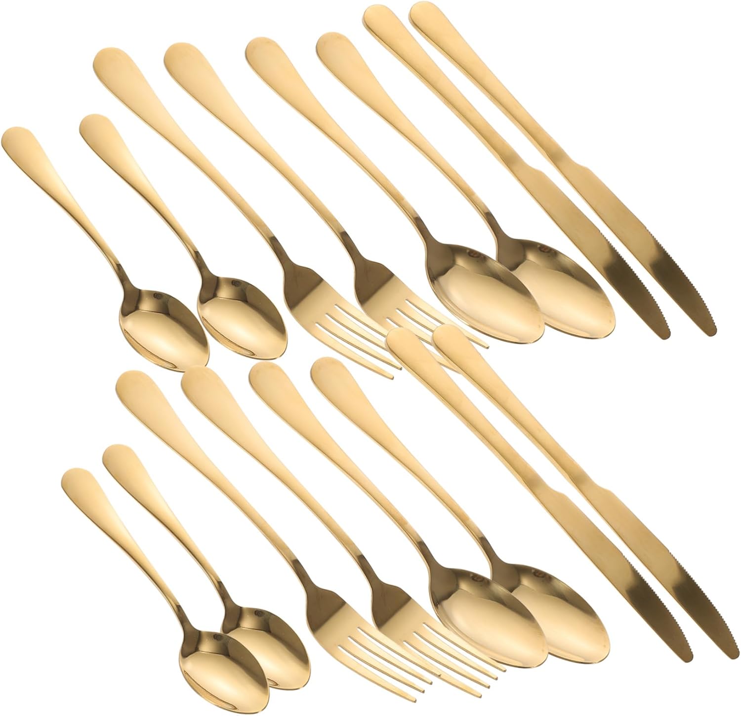 Metal Flatware Gold Stainless Steel Cutlery Kit with Steak Knives Forks Spoons for Home Kitchen Dining and Party Use