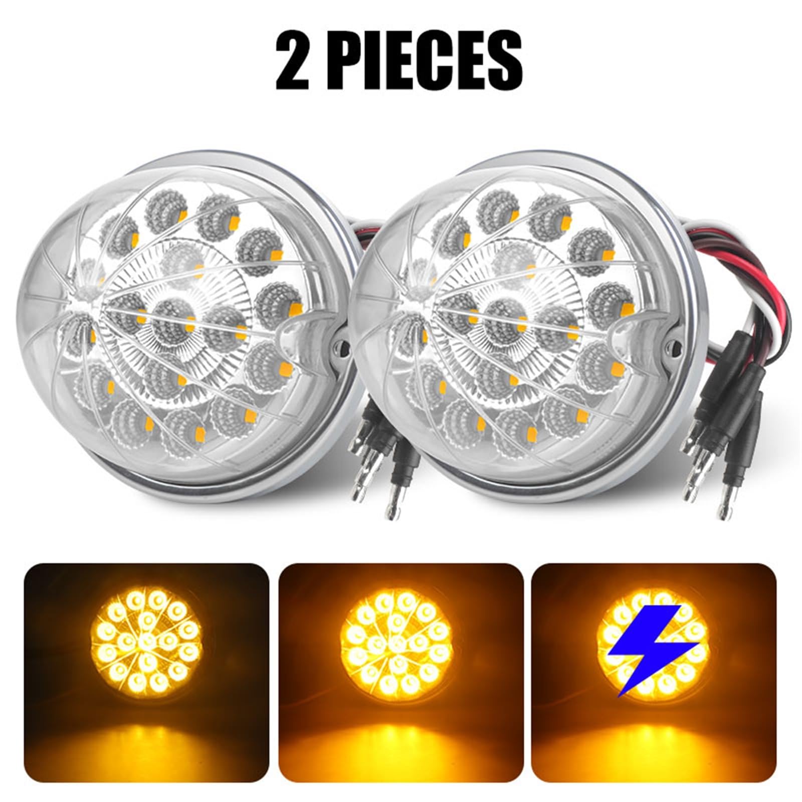 Intermitente lateral Luz LED Posición Lateral Lente Transparente Domo Externo Indicador Señal Giro Camión Remolque Advertencia Intermitente Marcador lateral(2pcs Yellow Light)