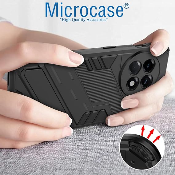 Microcase OnePlus 11 Global Matrix Serisi Armor Standlı Perfect Koruma Kılıf - Siyah AL3416