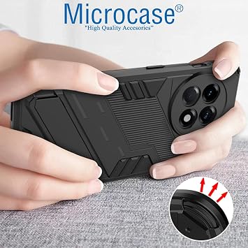 Microcase OnePlus 11 Global Matrix Serisi Armor Standlı Perfect Koruma Kılıf - Siyah AL3416