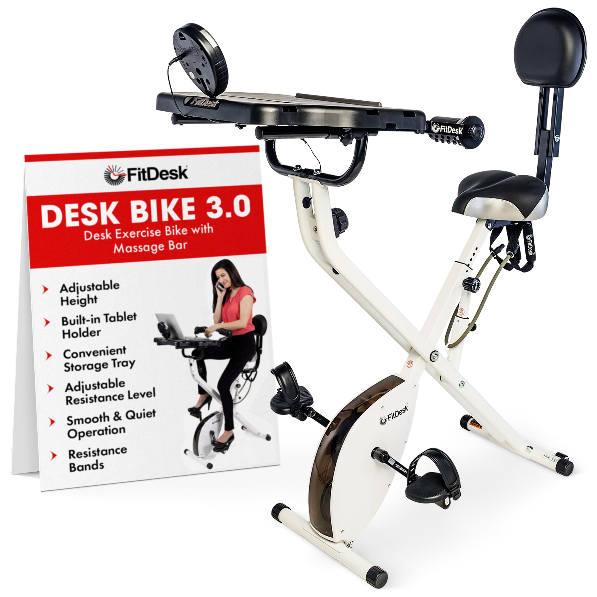 FitDesk Standing Exercise Bike Desk 3.0, Adjustable Height Indoor Cycling Trainer with Laptop Tray, Portable Stationary Fitness Desk for Home Office, Foldable Exercise Workstation, Supports 300 lbs