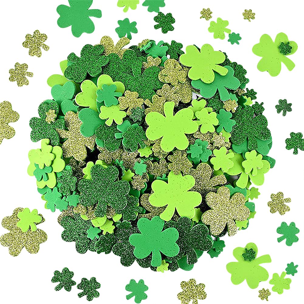 300 Stück Glitzernde Kleeblatt-Aufkleber – Selbstklebend, EVA-Schaumstoff, Für St. Patrick's Day